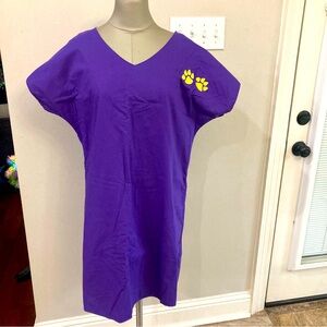 Purple with gold lining and 2 tiger paws handmade nursing gown with snaps OSF